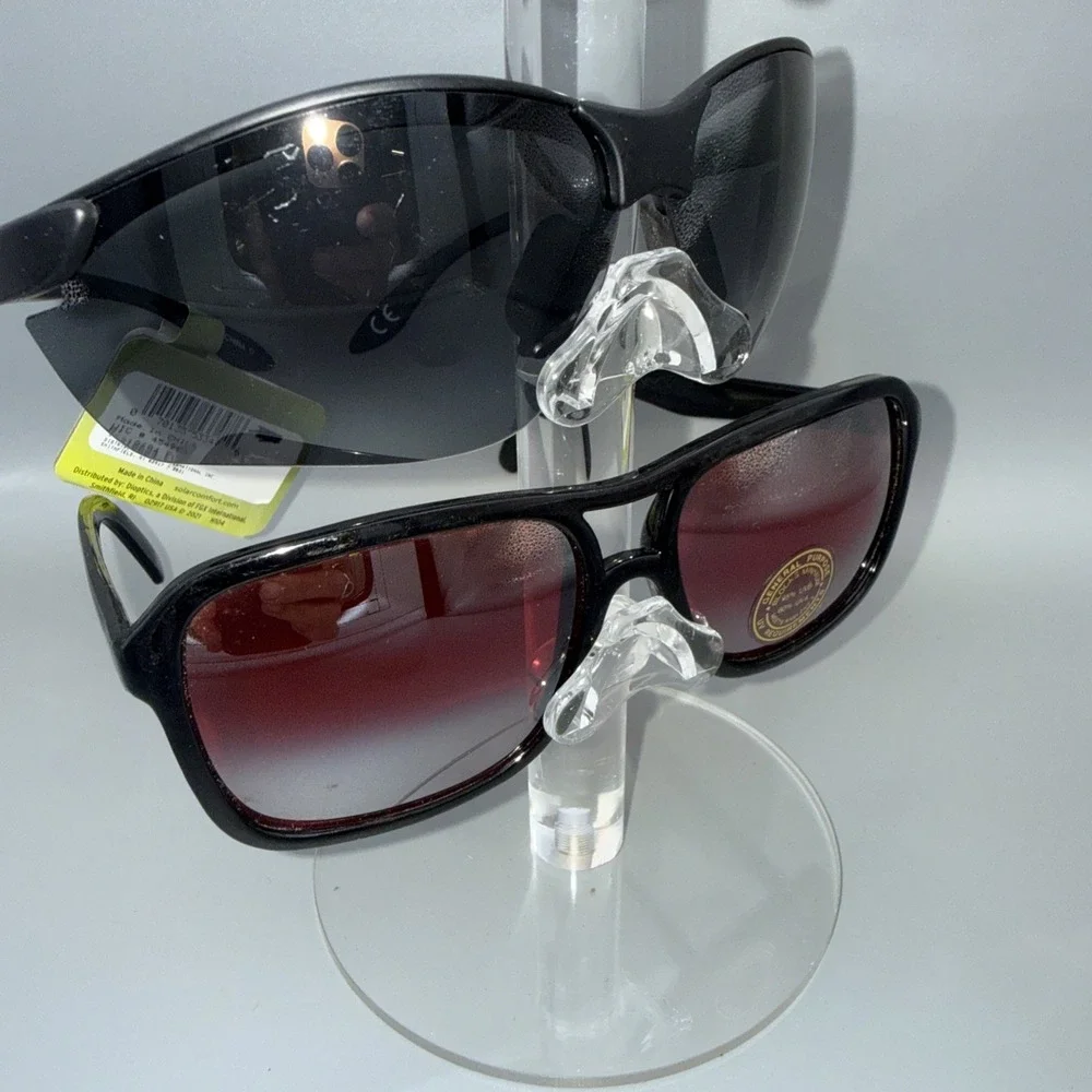 2 pair black NWT Sunglasses Authentic 100% UVA POLARIZED Wrap & Square Frames